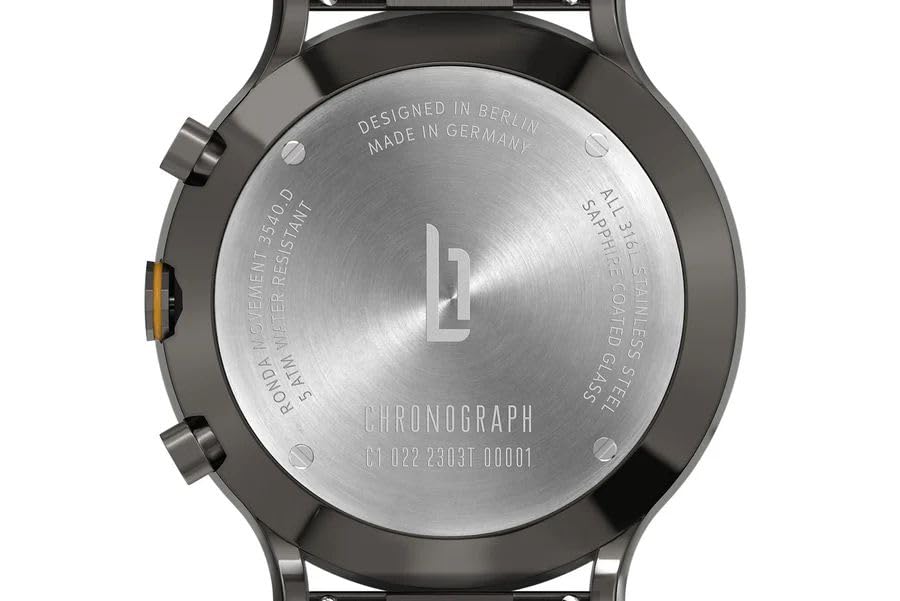 Lilianthal Berlin Chronograph Watch with Date Made in Gray Men's Display, Germany, C01-022-B040FB,