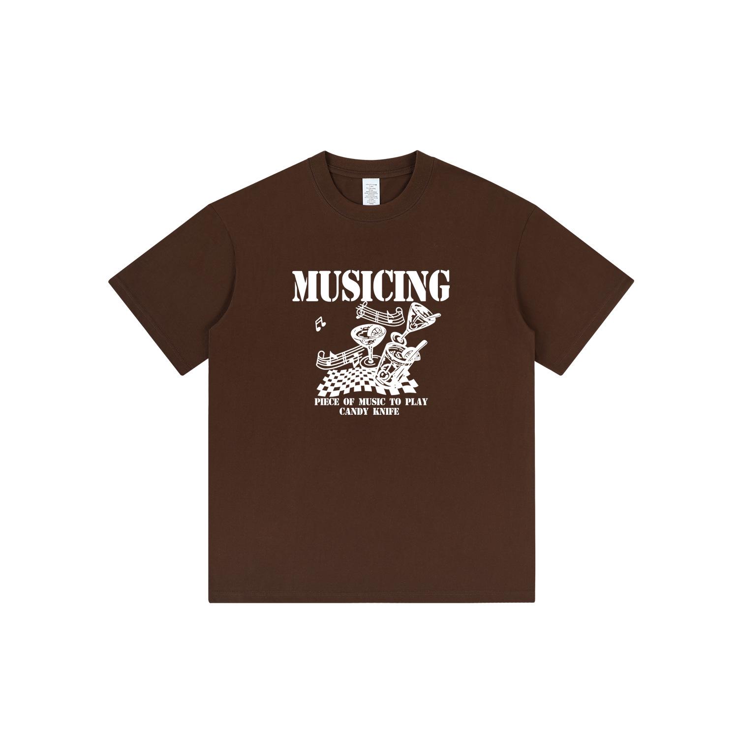 

Unisex Chinese-Style Brown Short-Sleeve Cotton T-Shirt - Summer Half-Sleeve Versatile Couple Outfit M