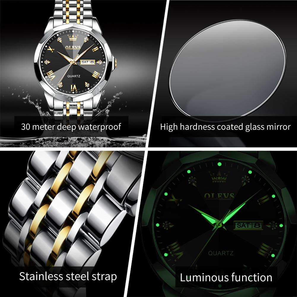 OLEVS 9931 Sports Watch for Men Luxury Luminous Waterproof Stainless Steel Calendar Brick Quartz Mens Wristwatches Reloj Hombre