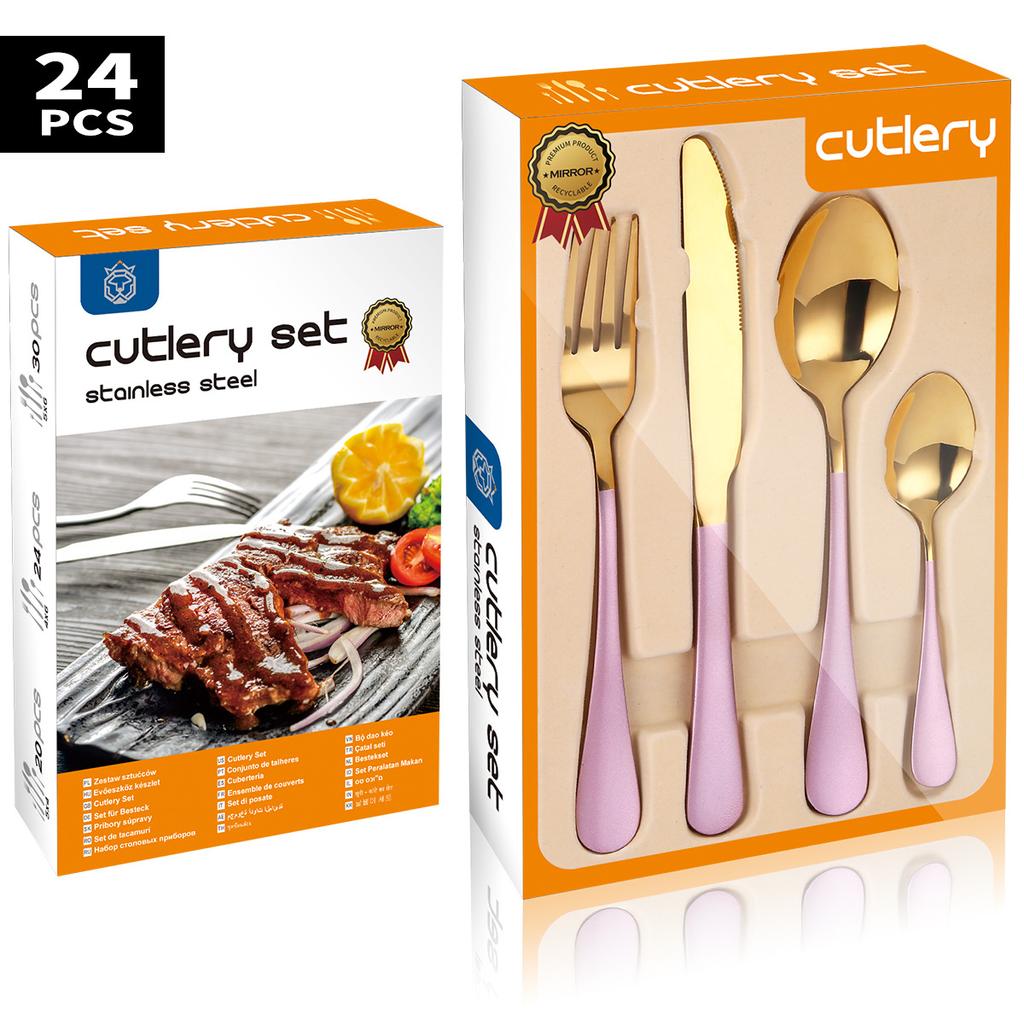 Popular Stainless Steel Cutlery Set 24 Pieces Gift Box Household Knives Forks  Spoons Kitchen Household