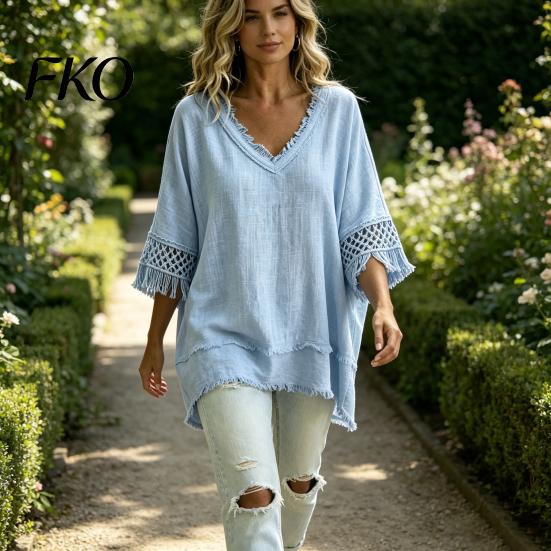 Casual Women Shirt Summer Tops for Women, V-Neck Half Sleeve Pullover Tops, Loose Basic Solid Color Fit Breathable Blouse Work Parties Wear