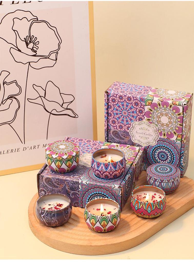 Ethnic Style Dried Flower Aroma Candle Set - Long-lasting, Smokeless Home Souvenir Gift