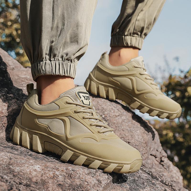Casual Sports Shoes Men Outdoor Shock-absorbing Lace-up Low-top Men Shoes Solid Color Flat Breathable Hiking Shoes Men