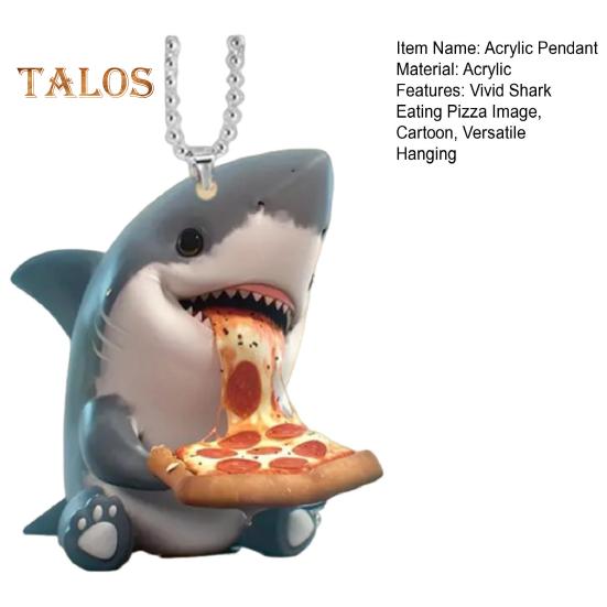 Žralok Jí Pizzu Akrylový Přívěsek Klíčenka Závěsná Ozdoba na Zpětné Zrcátko Kreslený Žralok Dekorace Vnitřní Doplňky do Auta
