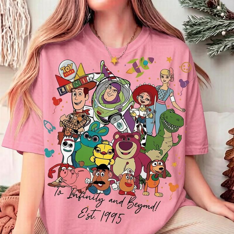 S-3XL Tee Retro T-shirt Adult Toy Friends Adventure T Shirt Cartoon Characters New Toy Story 5 Movie Support Cotton Style Fashion Trend for Fans