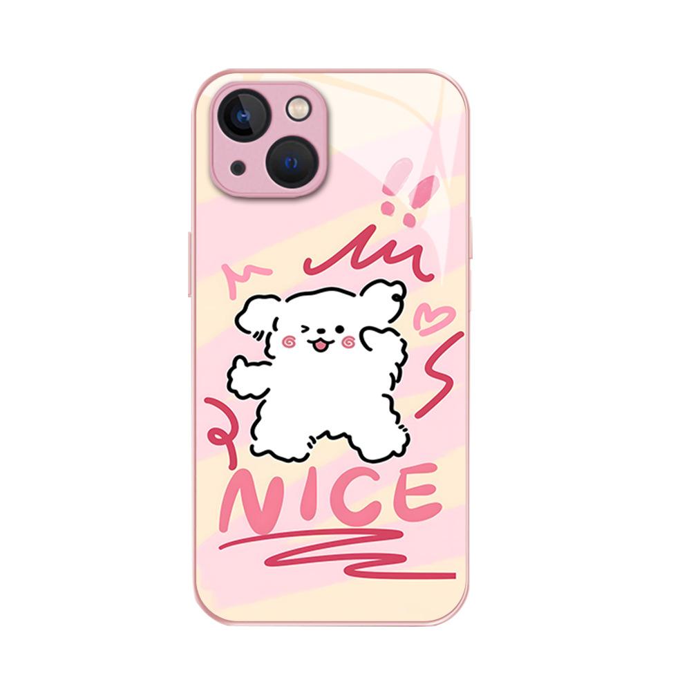 Cute NICE Puppy Mobile Phone Case Apple 17 Fashion Metallic Paint Glass iPhone15 Girls Protective Case 12pm