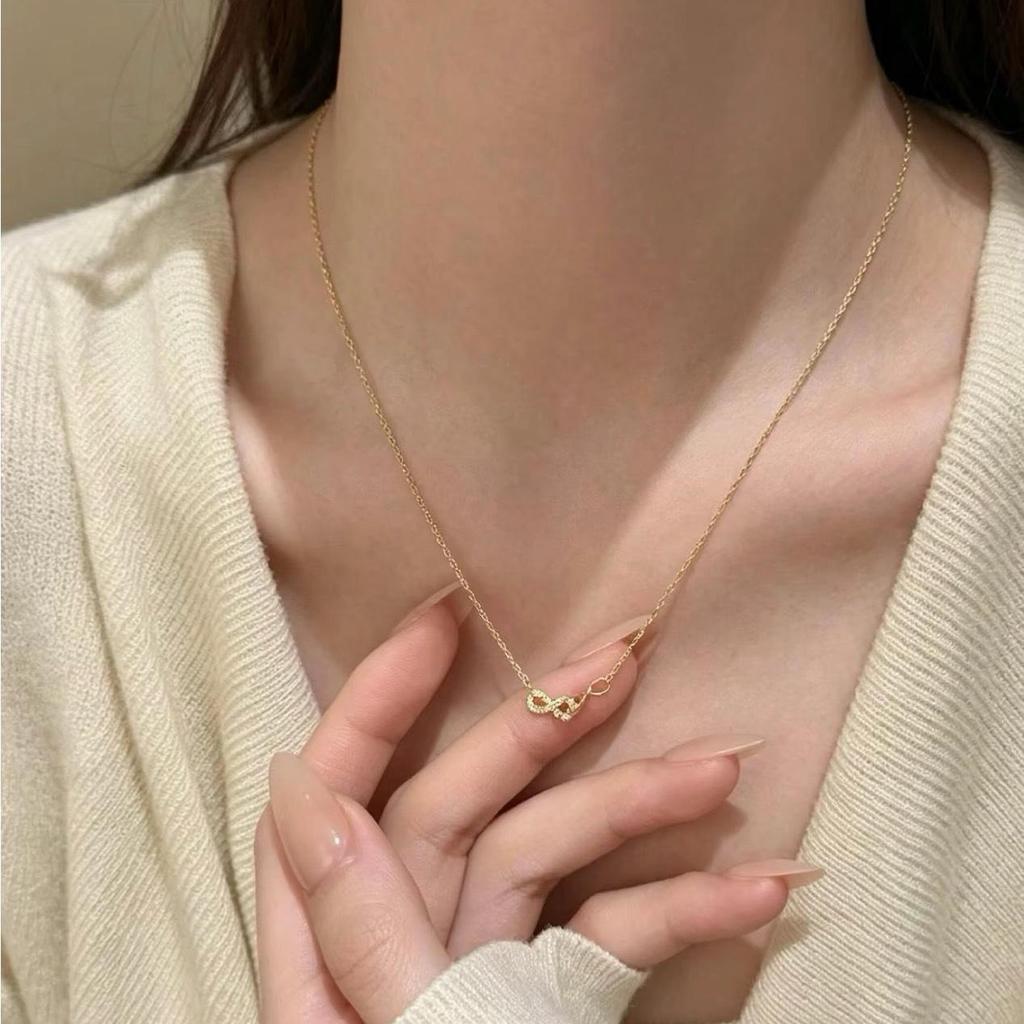 S925 Gold Double 8 Necklace - Exquisite Infinite Love Collarbone Chain