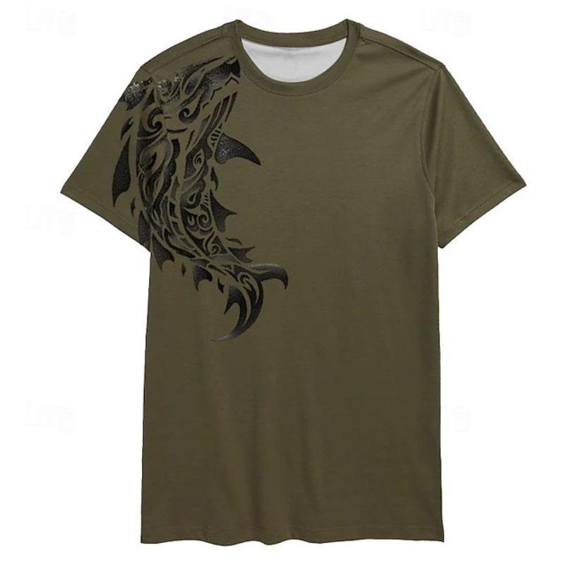 Men's 3D Printed T-Shirt Vintage Fish Pattern Print Short Sleeve O-Neck Pullover Casual Top