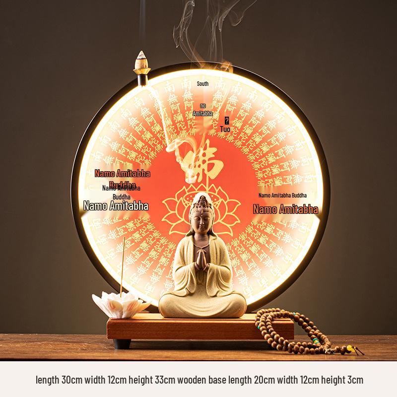 Ceramic Seated Guanyin On Lotus with Light Ring and Anjali Mudra for Home Decor