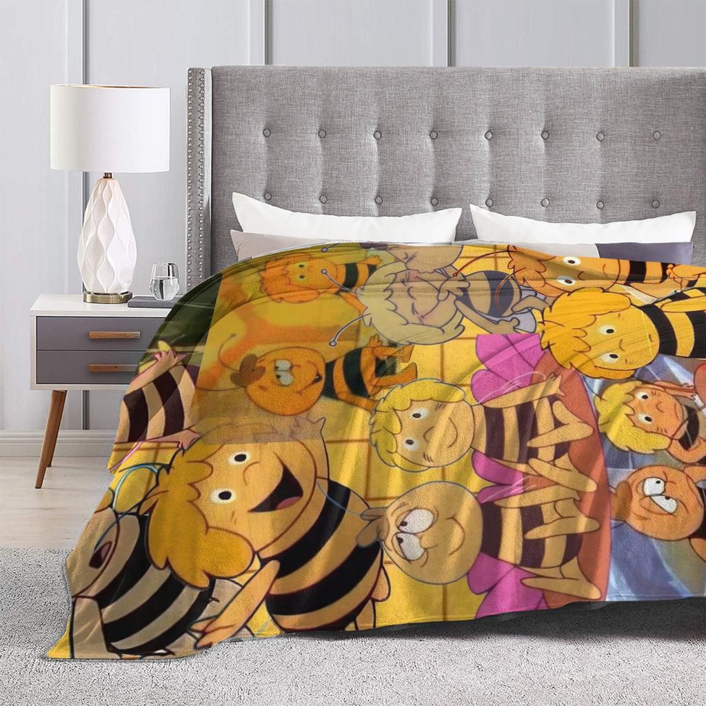 Maya The Bee Blanket  Decorative Flannel Throw Blanket For Couch Chair Soft Warm Custom DIY Quality Bedspread Gift