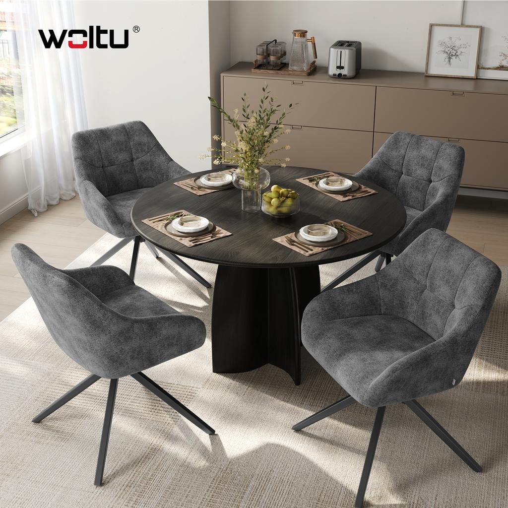 WOLTU 2PCS/Set Chenille Dining Chairs 360° Swivel Dining Room Chairs with Metal Legs Ergonomic Armchairs Upholstered for Living Room Kitchen