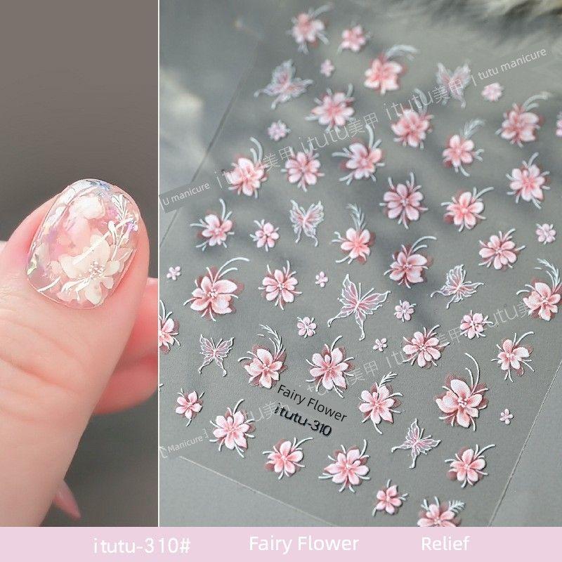 

Fairy Little Flowers Shell Light Nail Stickers Paper Net Red New Arrival Butterfly Relief Sweet Cherry Blossom Spring Nail Decals 310# Immortal Flower Relief