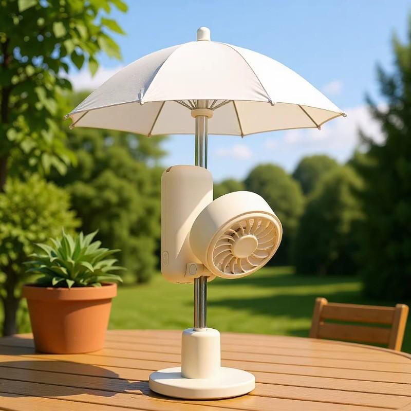 Portable Folding Handheld Fan with Umbrella Clip for Outdoor Use