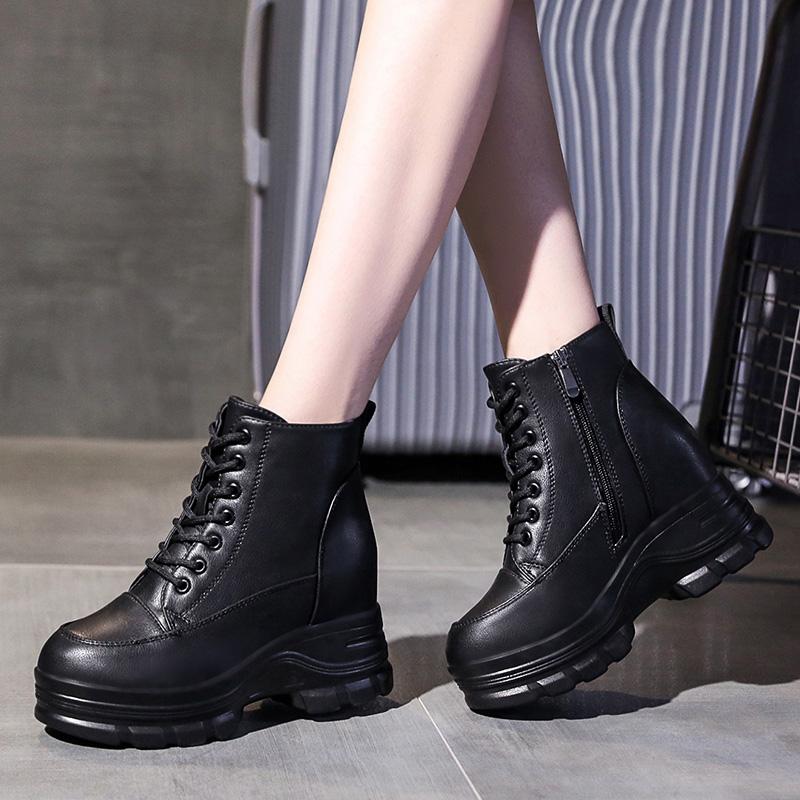 Fashion Women High Heels 9CM Thick Heel Ankle Boots Leather Chunky Shoes Autumn Winter Woman Punk Boots Platform Sneaker Botas Designer