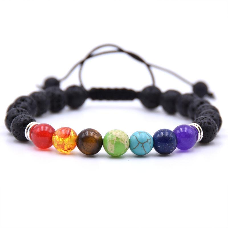 2PC Lava Rock Bracelet Set For Men Women Essential Oils Diffuser Natural Stone Bead Chain Bangle 7 Chakra Handmade Jewelry