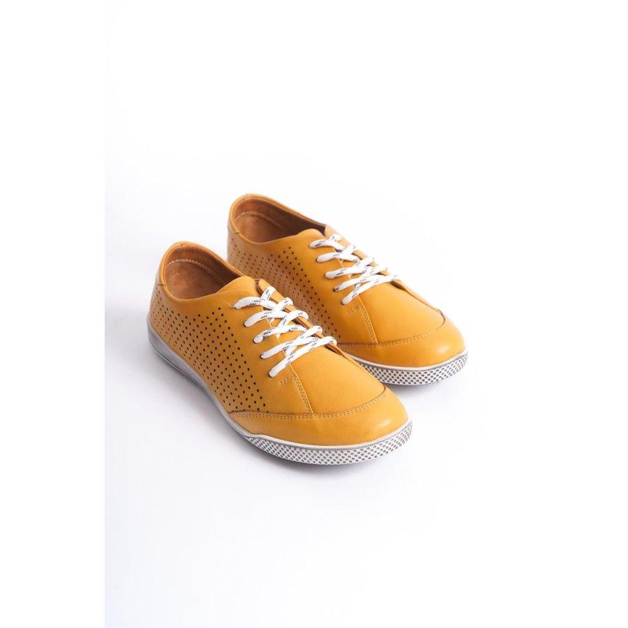 Women's Genuine Leather Round Toe Lace-Up  Flat Sole Casual Shoes