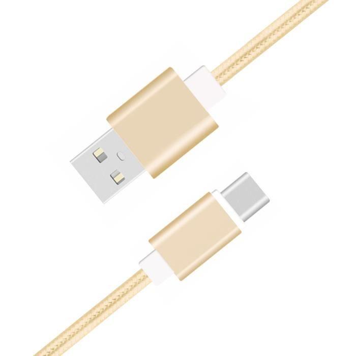 Câble Type C pour Samsung Galaxy A52 5G Tressé Nylon 1,3 Mètre Charge-Synchro Rapide-Transfert de données - OR GOLD