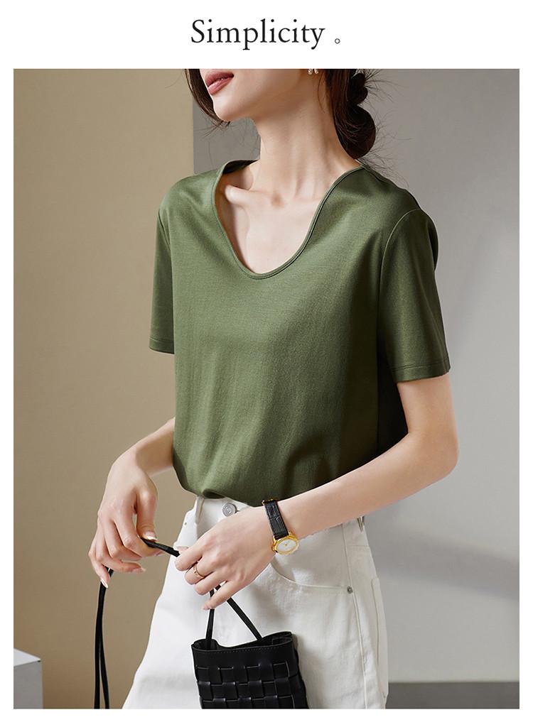 Fashionable V-neck short sleeved t-shirt for women in 2026 summer, loose and casual, versatile solid color top