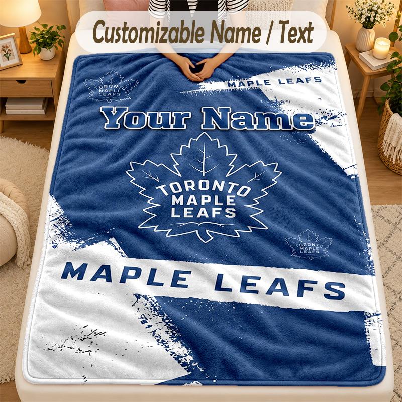 Flannel BlanketToronto Maple Leafs Custom Name Text Personalized Soft Warm Throw Blanket Home Decor Gift