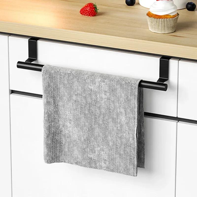 Towel Rod Steel Metal Wire Over Cabinet Towel Rack Storage Organizer Bathroom Door Hanging Towel Rack Punch-free Rag Hanger
