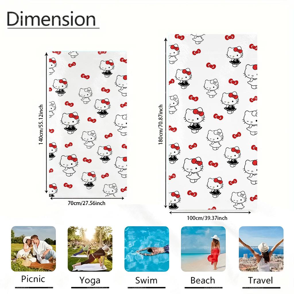 Hello Kitty Beach Towel, Cute Cartoon Print Microfiber Towel, Quick Dry Sand Free Swim Towel for Summer Beach Pool, Ideal Gift