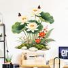 White Lotus Wall Sticker Waterproof Self-Adhesive Flowers Lotus Leaf Wall Decal Peel And Stick