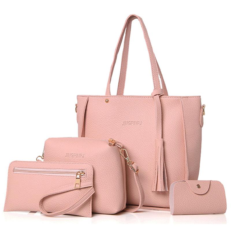 

Новая сумка для мамы и ребенка с узором личи, набор из четырех предметов, сумка-ведро, сумка на плечо с бахромой, женская сумка, большая сумка, сумка-мессенджер розовый