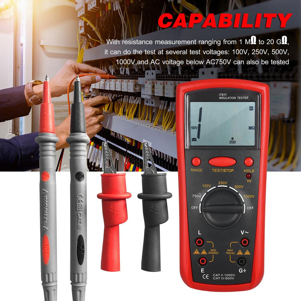 Insulation Resistance Meter Digital Ohmmeter Handheld Insulation Tester 0.1M Ohm  2000M Ohm  Auto Ranging High Accuracy