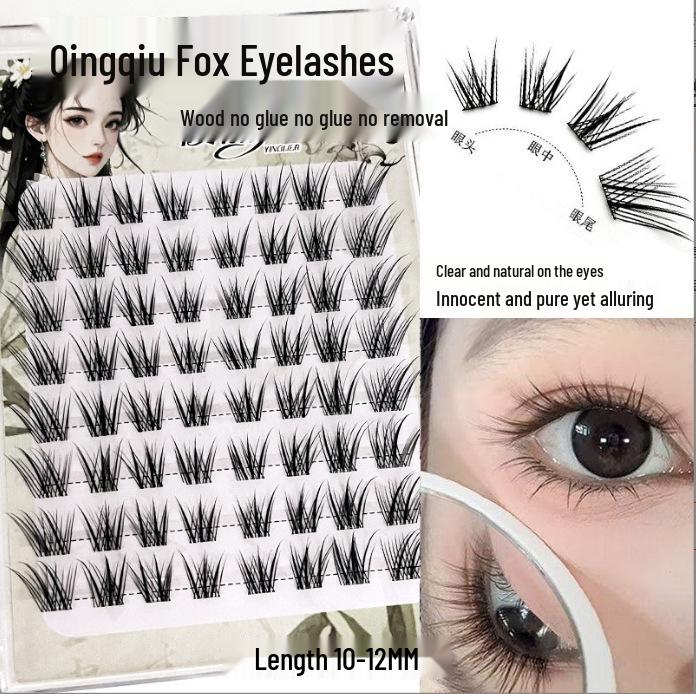 Ying Lier Natural Cluster Fox-Eye Eyelashes - Beginner-Friendly and Glue-Free