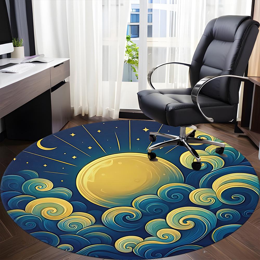 1pc Moon Waves Office Round Area Rug,  Mat Suitable For Office, Under Office Chairs Bedroom Living Room Home Decor, Room Deco
