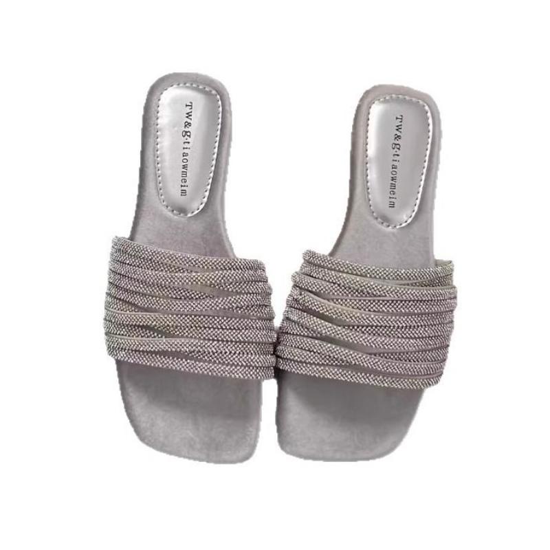 Fashion Comfort Temperament Women Shoes Summer New Square Toe Flat Shoes Lightweight Anti Slip Women's Slippers Simple Women's Sandals