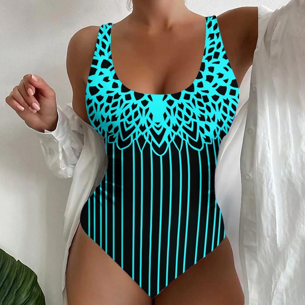 Women's Sexy V-Neck Printed One-Piece Swimsuit