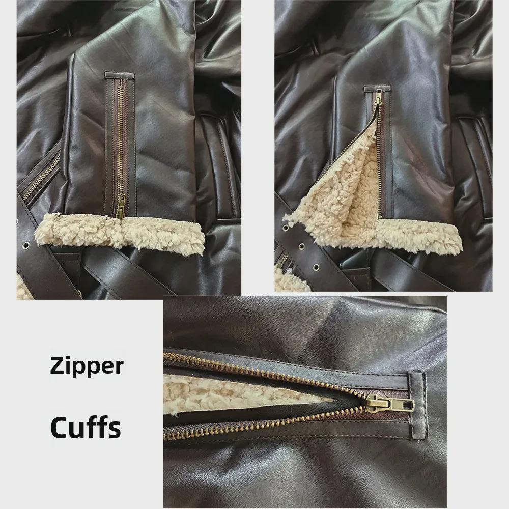 European Snow Leather Fur Coat - Long-Sleeved, Plush, and Warm