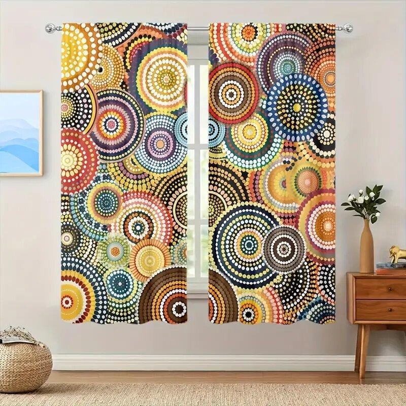 Circular Art Pattern Printed Curtains Window Decorations Home Room Curtain Set Of 2 Made Polyester Washable