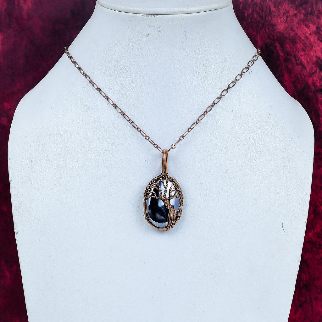 Tree Of Life Shungite Pendant Copper Wire Wrapped Pendant Gemstone Jewelry
