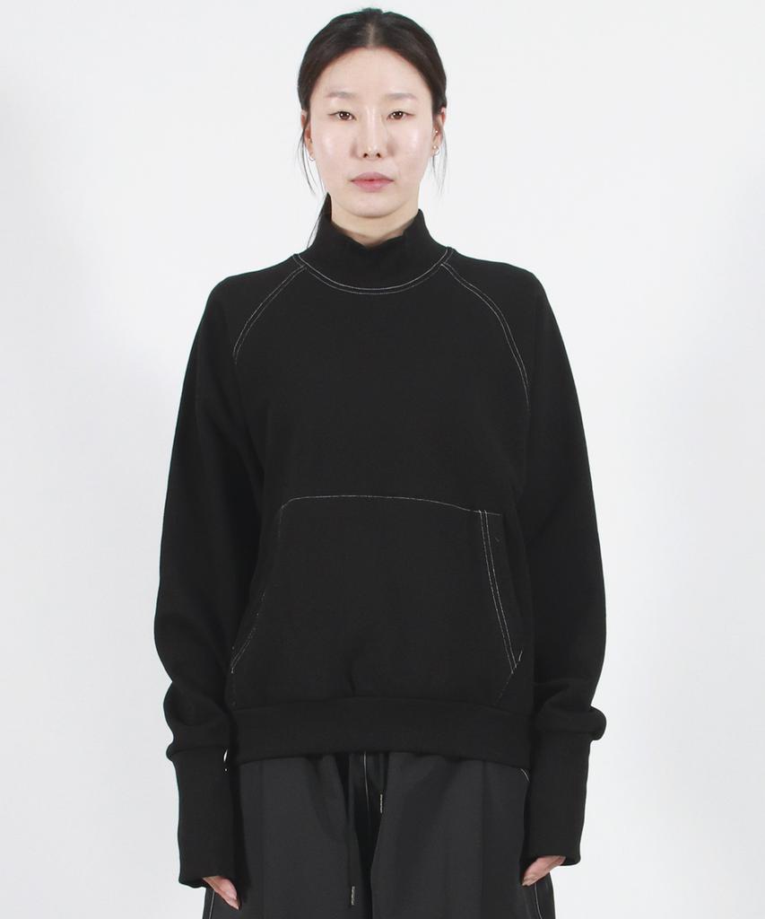 Deumakeu High-Neck Medium-Fit Stitch Raglan Sweatshirt - Black