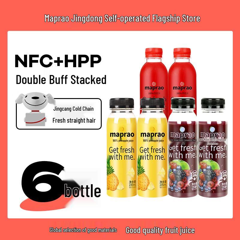 MAPRAO 100% NFC HPP Cold-Pressed Fruit Juice Assortment 6-bottle Combo Pack