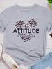 Attitude Is Everything Leopard Heart Print Women T Shirt Short Sleeve O Neck Loose Tshirt Ladies Tee Shirt Tops Camisetas Mujer