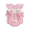 Citgeett Summer Easter Infant Baby Girl Casual Bodysuit Flying Sleeve Bunny Carrot Embroidery Plaid Jumpsuit Clothes