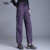 Yalu Women's Winter Warm High-Waist Cargo Down Pants