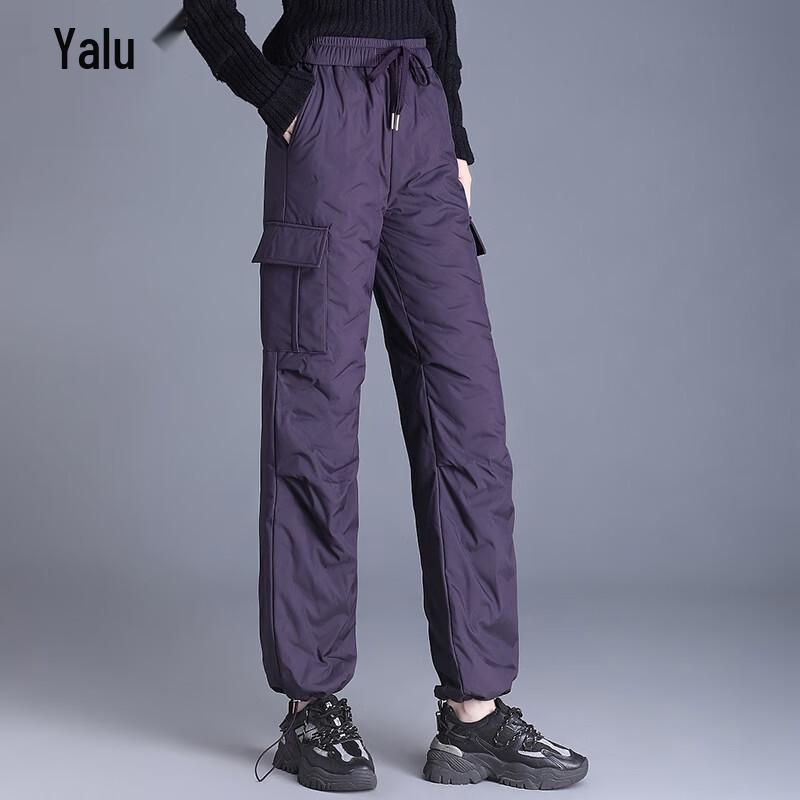 Yalu Women's Winter Warm High-Waist Cargo Down Pants