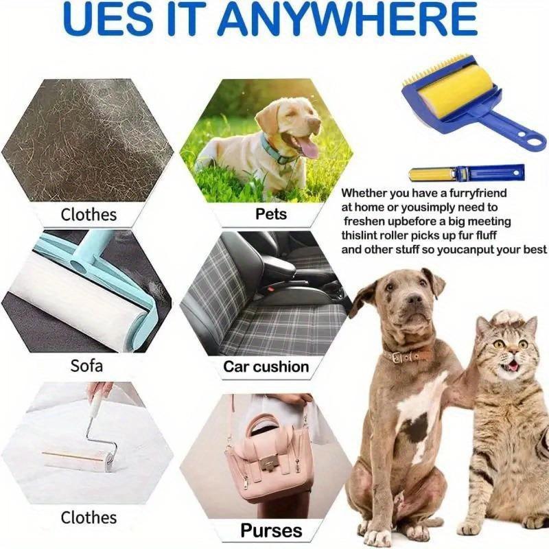 1Set Stick It Roller Handheld Set Pet Hair Remover Roller Kit, Reusable Washable Sticky Lint Roller For Pet Hairs, Carseats