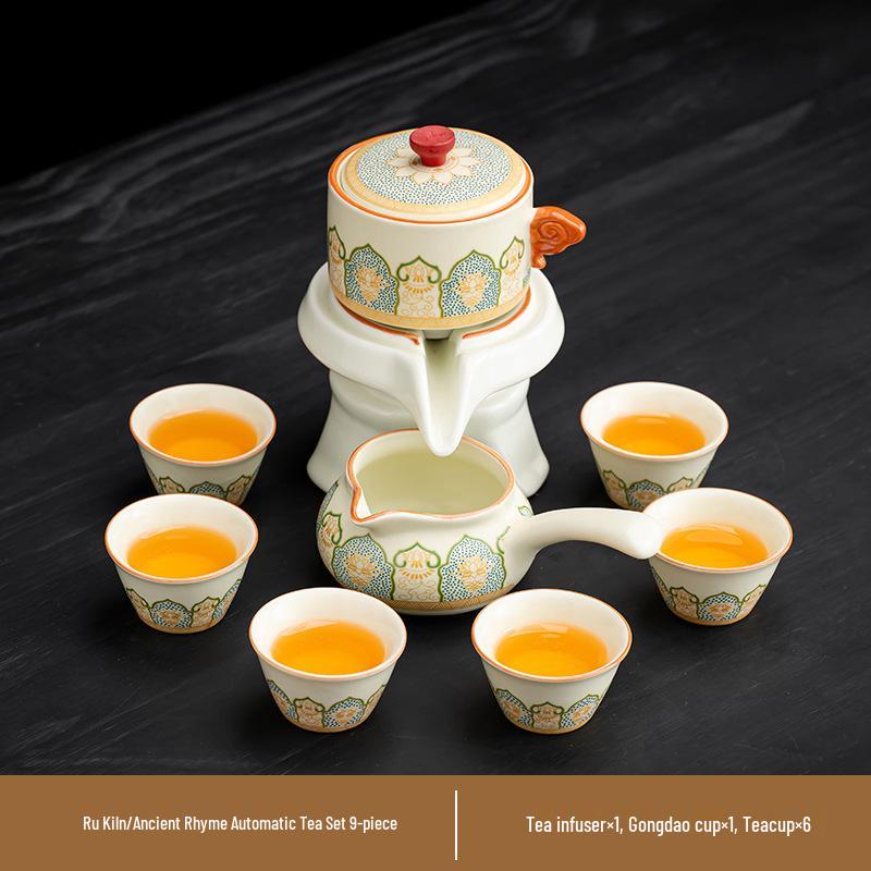 High-End 2025 Automatisches Kung Fu Tee-Set: Ru-Brennofen Teekanne & Teetassen - Luxuriöser Keramik Fauler Teebereiter