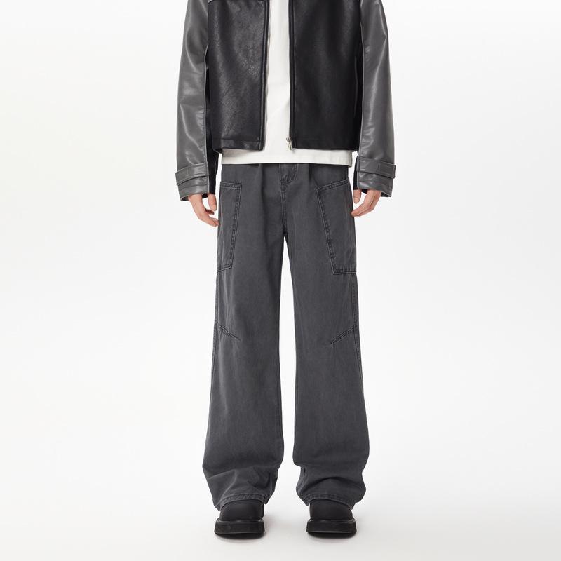 Men s Retro Washed Distressed Multi-Pocket Cotton Jeans - Autumn/Winter 2026 Collection S (recommended 95-115 jin) серый