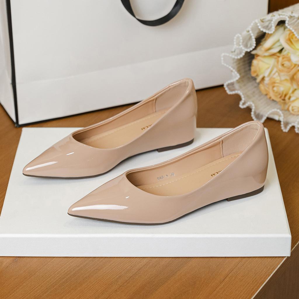 Women's Pointed-toe Patent Leather Flats, High-quality Slip-on Design, Lace-up Style, Low-cut, 2026 Fashionable and Minimalist.