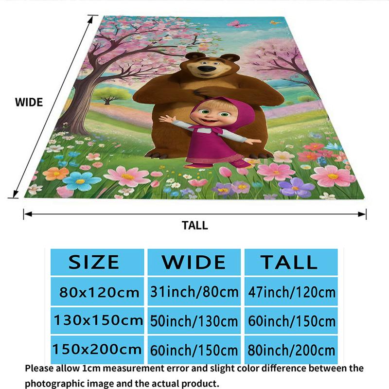 Cartoon Masha Bear Print Flannel Blanket High Quality Warm Comfortable Cover for All Seasons Perfect for Gifts Home Decor