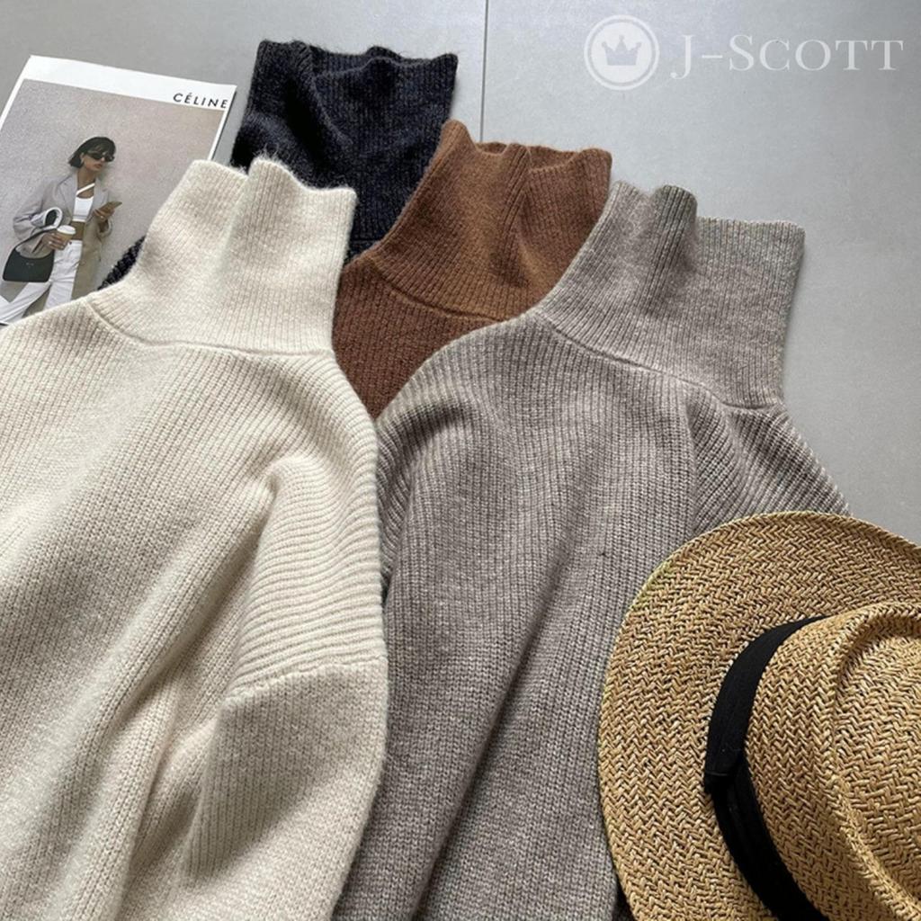 J-Scott Women's Knit Turtleneck Dress with Drop Shoulders, Voluminous Sleeves, and Midi Length, Black, JS116-BK-L