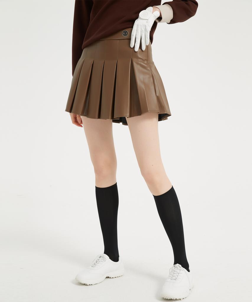 E.PARCA Castano Leather Pleated Skirt