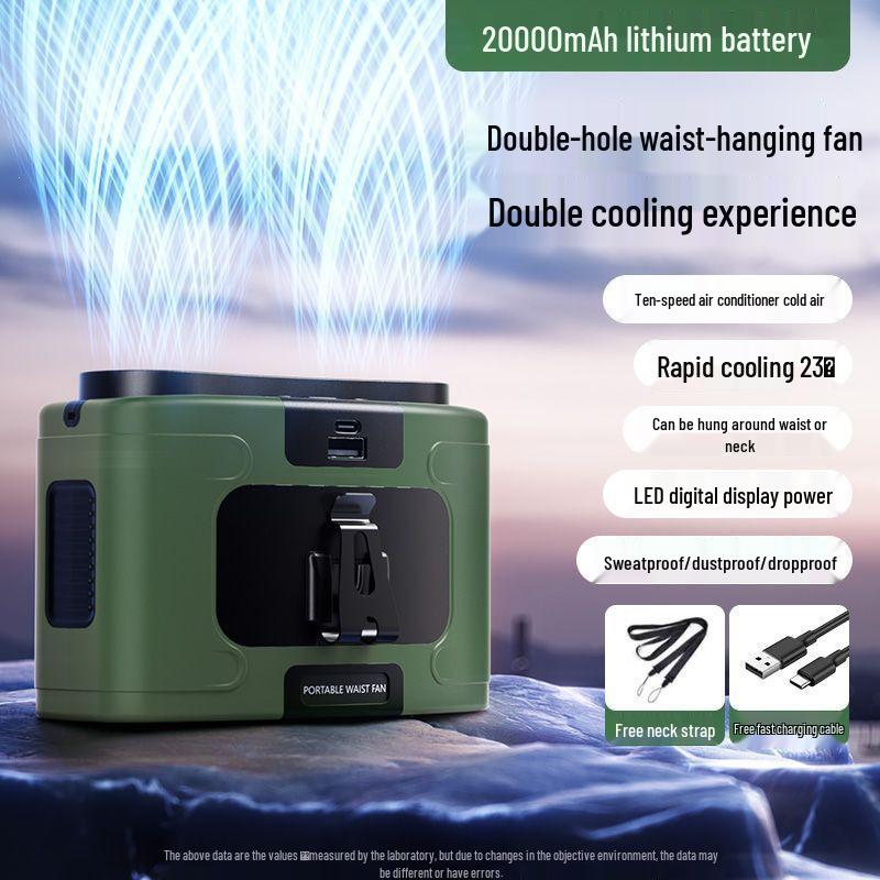 Portable Heavy-Duty USB Waist Fan: Powerful Wind for Outdoor, Construction, and Camping