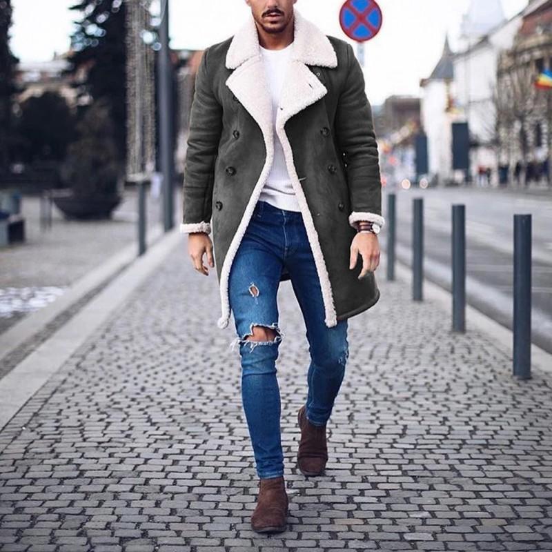 Mens Mid-Length Jacket Casual Business Style Collared Single-Breasted Long Sleeve Young Adults Sizes M-3XL